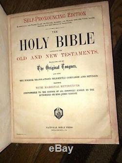 Rare 1892 Antique Leather Holy Bible Self Pronouncing Edition Light Of