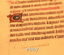 14th-cent Latin decorated medieval manuscript GOLD cap Book of hours psalm RARE