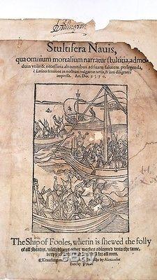 1570 Antique Rare Early-Old-English THE SHIP OF FOOLS Woodcuts Plates Literature