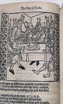 1570 Antique Rare Early-Old-English THE SHIP OF FOOLS Woodcuts Plates Literature