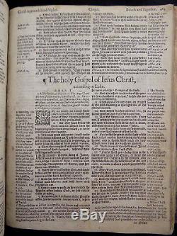 1589 Elizabethan Genevabreeches Antique Rare Fine Leather Family Holy Bible Vg