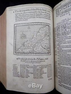 1595 Elizabethan Geneva Bible Folio Antique Breeches Rare Fine Leather Complete