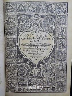 1612 King James Antique Rare Fine Leather Binding Family Display Bible Map Vgc+