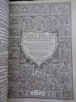 1636 King James Antique Rare Fine Leather Binding Family Display Holy Bible Vgc+