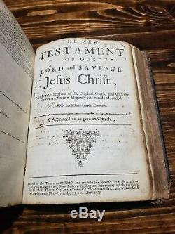 1679 HOLY BIBLE 2nd Oxford English Printing ANTIQUE leather THEATER old RARE