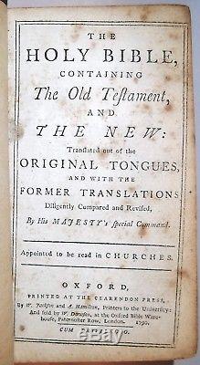 1790 RARE OXFORD STANDARD KING JAMES LEATHER POCKET BIBLE Antique Miniature 1769