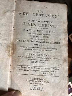 1797 Antique RARE CATHOLIC NEW TESTAMENT HOLY BIBLE Rheims Douay Challoner