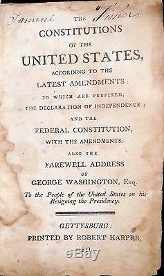 1811 ANTIQUE RARE GETTYSBURG PA US CONSTITUTIONS SIGNED TEXAS NAVY P-Civil War