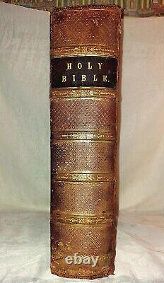 1832 HOLY BIBLE Folio Leather KJV Antique Rare Beautiful Engravings 17.5 Tall