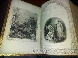 1832 HOLY BIBLE Folio Leather KJV Antique Rare Beautiful Engravings 17.5 Tall