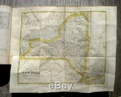 1841 New York History Cities Towns 230 Rare Engravings Map Leather Antique Book