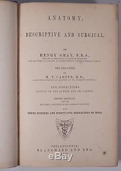 1862 Antique Grays Anatomy Leather Descriptive and Surgical by Henry Gray, RARE