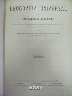 1875 Antique Spanish Book Geografia Universal Malte-brun Vol. 1 Very Rare