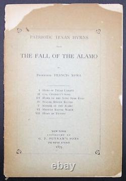 1879 PATRIOTIC TEXAN HYMNS FROM THE FALL OF THE ALAMO texas TEXANA rare ANTIQUE