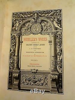 1883 Rare Works Schiller 4 vol set Poems Dramas Leather Antique Book Illustrated