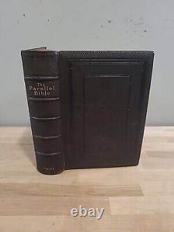 1885 PARALLEL BIBLE oxford REVISED and AUTHORIZED VERSIONS leather ANTIQUE rare