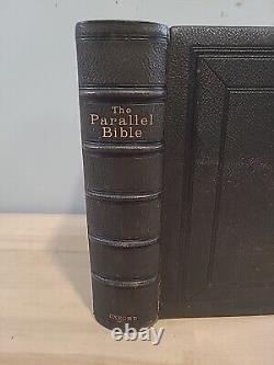 1885 PARALLEL BIBLE oxford REVISED and AUTHORIZED VERSIONS leather ANTIQUE rare