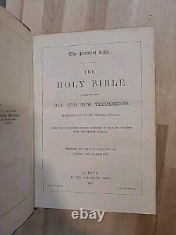 1885 PARALLEL BIBLE oxford REVISED and AUTHORIZED VERSIONS leather ANTIQUE rare