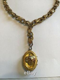 1890's Rare Antique Victorian Gold 12k Tri Gold Book Chain Pendant Necklace M8