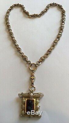 1890's Rare Antique Victorian Sold 12k Tri Gold Book Chain Pendant Necklace