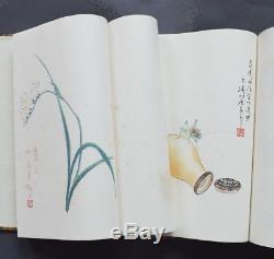 1955 RARE CHINESE BOOKS Qi Baishi Zhang Da 200 PAINTINGS WOODCUTS IN 2 VOLUMENS