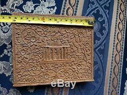19c Antique Sandalwood Anglo Indian Deep Carving Book Cover RARE