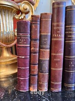 A Collection of French Antique & Vintage Burgundy Leather Bound Hardcover Books