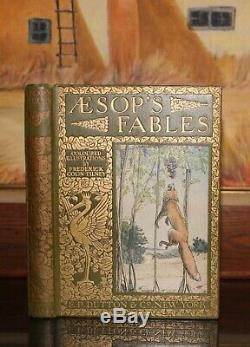 AESOP'S FABLES /COLOR PLATES Rare Antique Victorian Fine Binding