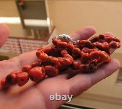 ANTIQUE 1920 ITALIAN CORAL BEADS 21 INCHES LONG NECKLACE RARE ANTIQUE Red Coral
