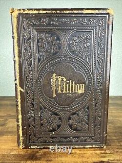 Antique 1861 Leather Bound Poetry Book The Poetical Works Of John Milton