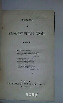 Antique American HISTORY BOOK WOMENS Fuller Ossoli Journalist 1851 RARE
