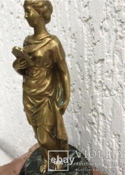 Antique Bronze Sculpture Girl With a Book Statue Marble Figure Gilt Rare Old 20c