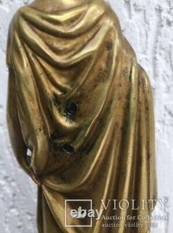Antique Bronze Sculpture Girl With a Book Statue Marble Figure Gilt Rare Old 20c