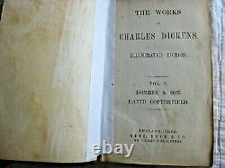 Antique David Copperfield Dombey & Sons Book Charles Dickens 1852 Rare Leather