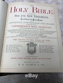 Antique Family Holy Bible 1876 Leather RARE Find P. B. Haber & Co Alonzo Chappel