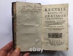 Antique French Collection Funeral Orations of Eloquence Leather Book Date 1695