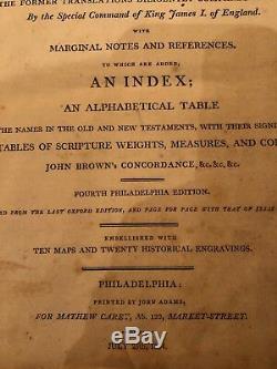 Antique Large Bible. 1804. RARE Leather Bound Philadelphia. John Adams Publisher