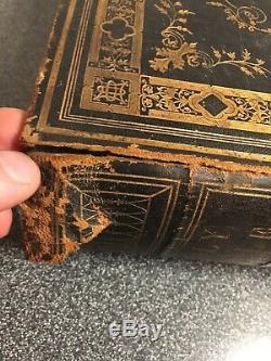 Antique Leather 1852 Holy Bible by American Bible Society RARE Book Very Large