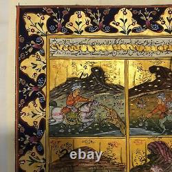 Antique Middle Eastern Artwork Painting On Islamic Arabic Book Leaf Rare Art E