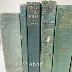 Antique Old Vintage Rare Hardcover Books Lot of 6 Green Shades Decor Staging Set