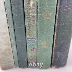 Antique Old Vintage Rare Hardcover Books Lot of 6 Green Shades Decor Staging Set