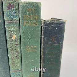 Antique Old Vintage Rare Hardcover Books Lot of 6 Green Shades Decor Staging Set