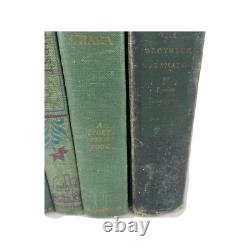 Antique Old Vintage Rare Hardcover Books Lot of 6 Green Shades Decor Staging Set