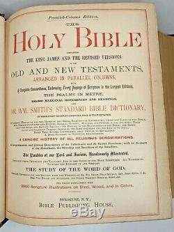 Antique Parallel Family Bible Pictorial Leather, Truly Rare & Unique 1886