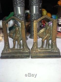 Antique Rare Estate Book Ends Figural Clad Art Nouveau Warrior Sword Horse Vtg