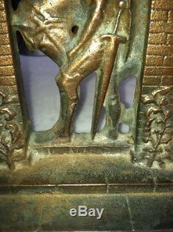 Antique Rare Estate Book Ends Figural Clad Art Nouveau Warrior Sword Horse Vtg