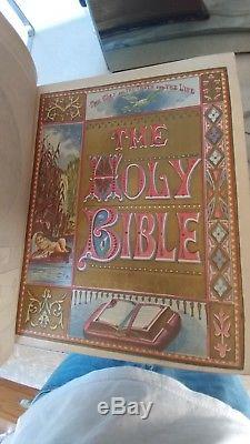 Antique Rare HOLY CATHOLIC BIBLE Douay & Rheims 1800'S. 22 KT Gold Gilt Leather