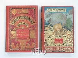 Antique Rare Lot 2 Book Jules Verne Voyages Extraordinaires Helice Vapeur 1923