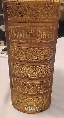 Antique Rare The Holy Bible The Parallel Bible(Illustrated) 1800's Leather Hard