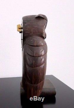 Antique Rollng Eye Clock Oswald Germany Art Deco Owl & Book Carved Wood Rare